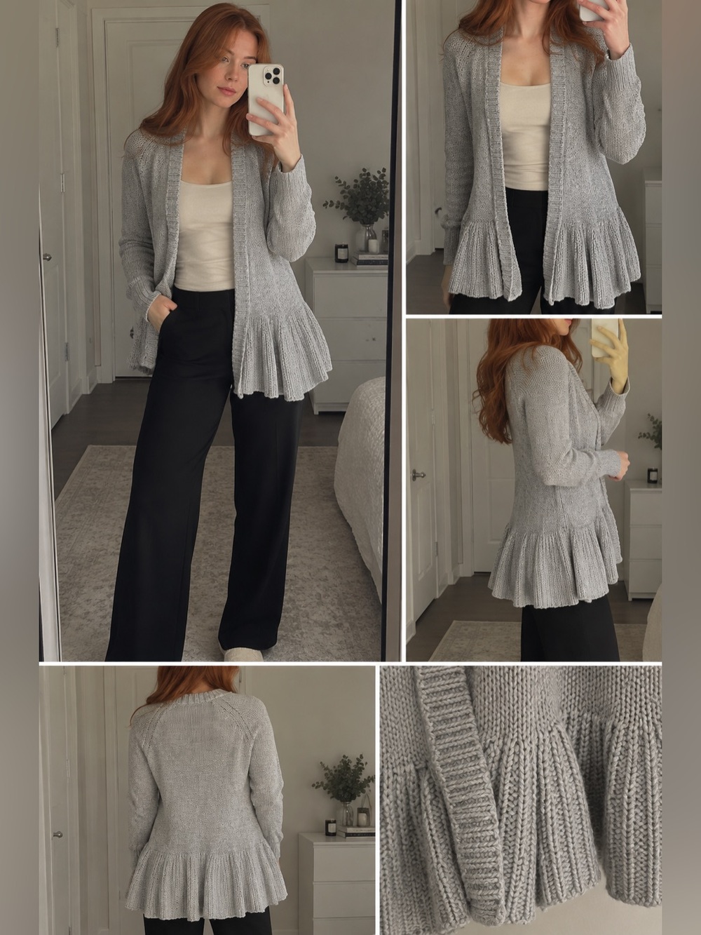 Knitted & Knotted Wool Blend Gray Ruffle Cardigan Sweater Size S Anthropologie